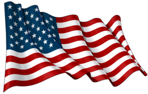 A waving American flag with stars and stripes.