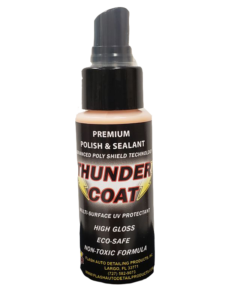 A bottle of Thunder Coat polish and sealant.